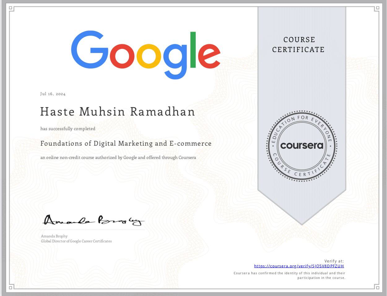 Google Certificate Of Digital Marketing